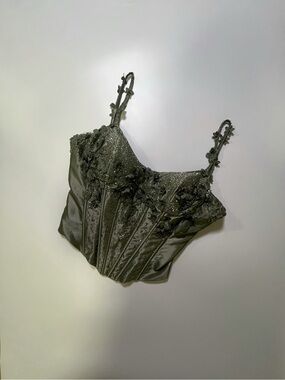 vintage sage beaded fairy core corset top